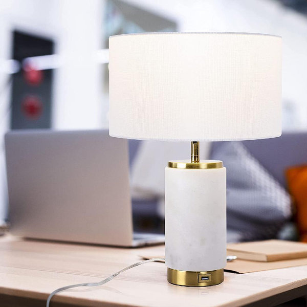 Everly Quinn Rakmini 17" White Bedside Table Lamp with Outlet Wayfair